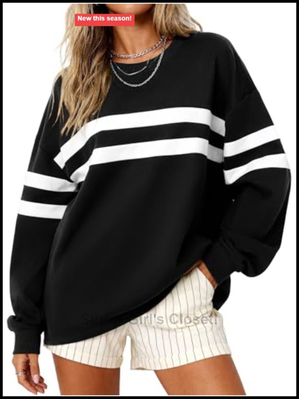Womens Oversized Striped Crewneck Sweatshirt Long Sleeve Pullover